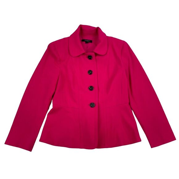 Ann Taylor Pink 4 Button Peplum Blazer Jacket Sz 0 Stretch Polyester Long Sleeve - Picture 1 of 8